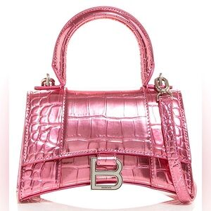 NEW🔥BALENCIAGA Extra Small Hourglass Metallic Leather Top Handle Bag🔥